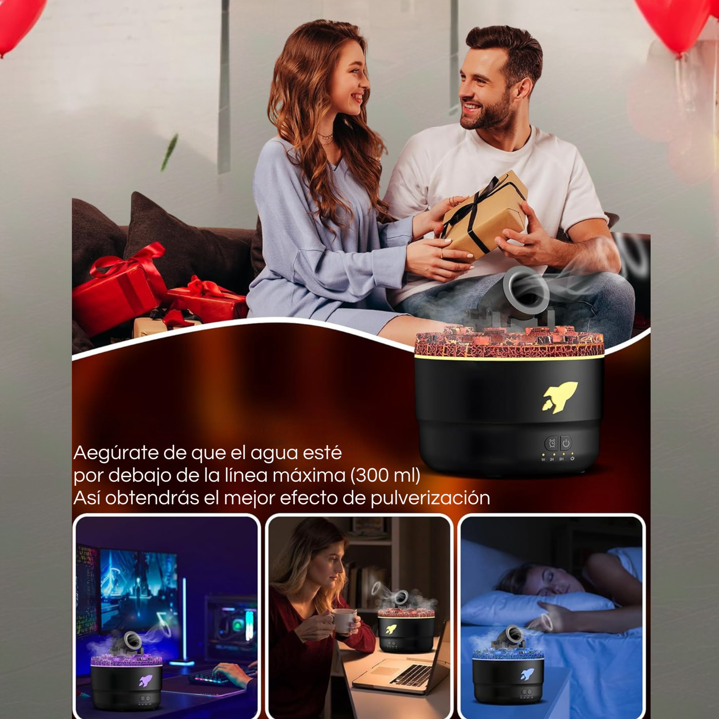 Humidificador con luz tipo cañón.